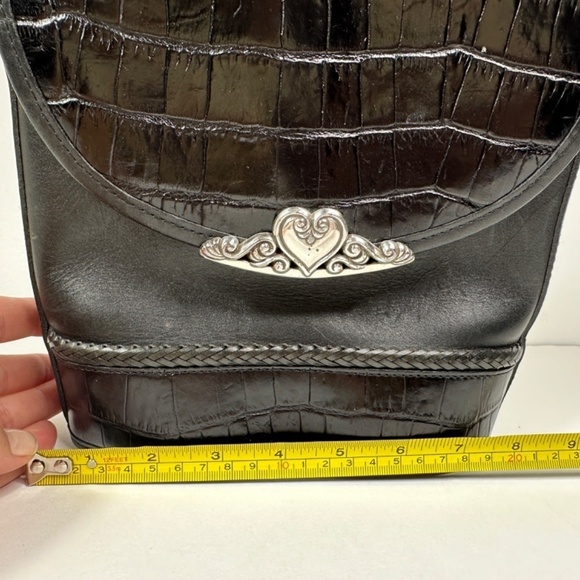 Brighton Vintage Leather Crossbody Bucket Black Heart Charm - Picture 16 of 16